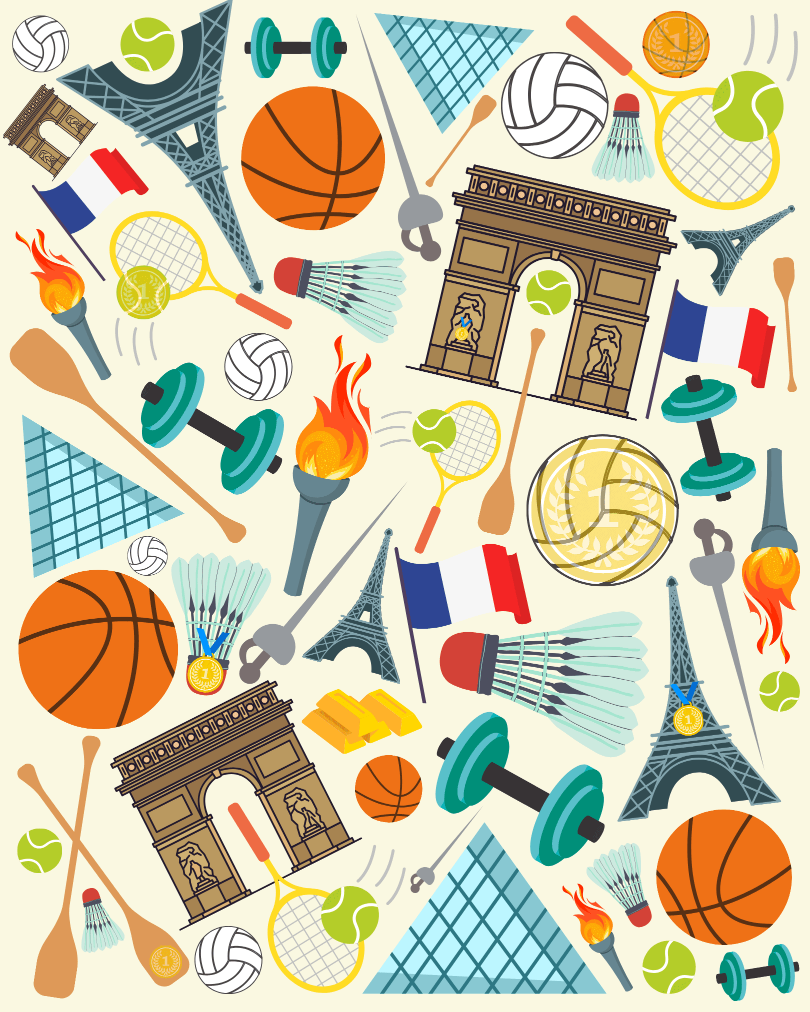 Image of the puzzle we created for Bullion Giants PR campaign - it is a collage of sports equipment and Paris monuments with gold medals hidden among them.